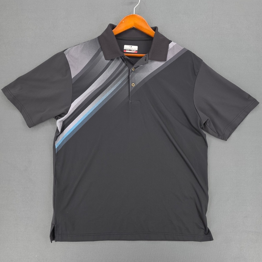 Grand Slam Mens 360 Motion Flow Golf Polo Shirt Black Grey Blue Stripe Large